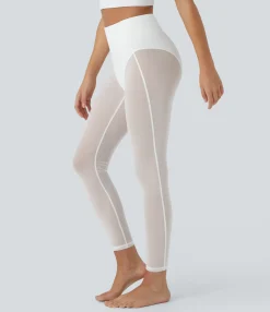 Leggings<HALARA High Waisted 2-in-1 7/8 Sheer Mesh Dance Leggings