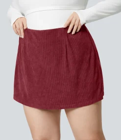 Plus Size<HALARA High Waisted 2-in-1 A Line Mini Corduroy Casual Plus Size Skirt
