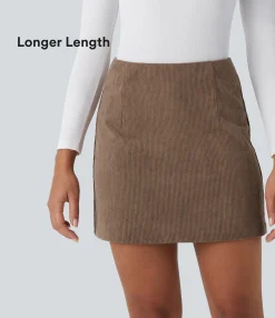 Mini Skirts|Casual Skirts<HALARA High Waisted 2-in-1 A Line Mini Corduroy Casual Skirt-Longer Length
