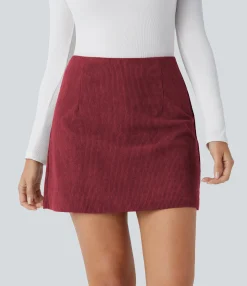 Mini Skirts|Casual Skirts<HALARA High Waisted 2-in-1 A Line Mini Corduroy Casual Skirt-Longer Length