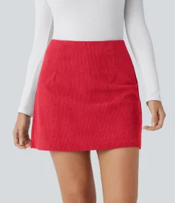 Mini Skirts|Casual Skirts<HALARA High Waisted 2-in-1 A Line Mini Corduroy Casual Skirt-Longer Length