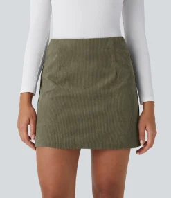 Mini Skirts|Casual Skirts<HALARA High Waisted 2-in-1 A Line Mini Corduroy Casual Skirt-Longer Length