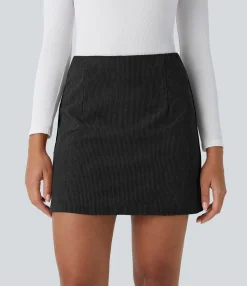 Mini Skirts|Casual Skirts<HALARA High Waisted 2-in-1 A Line Mini Corduroy Casual Skirt-Longer Length