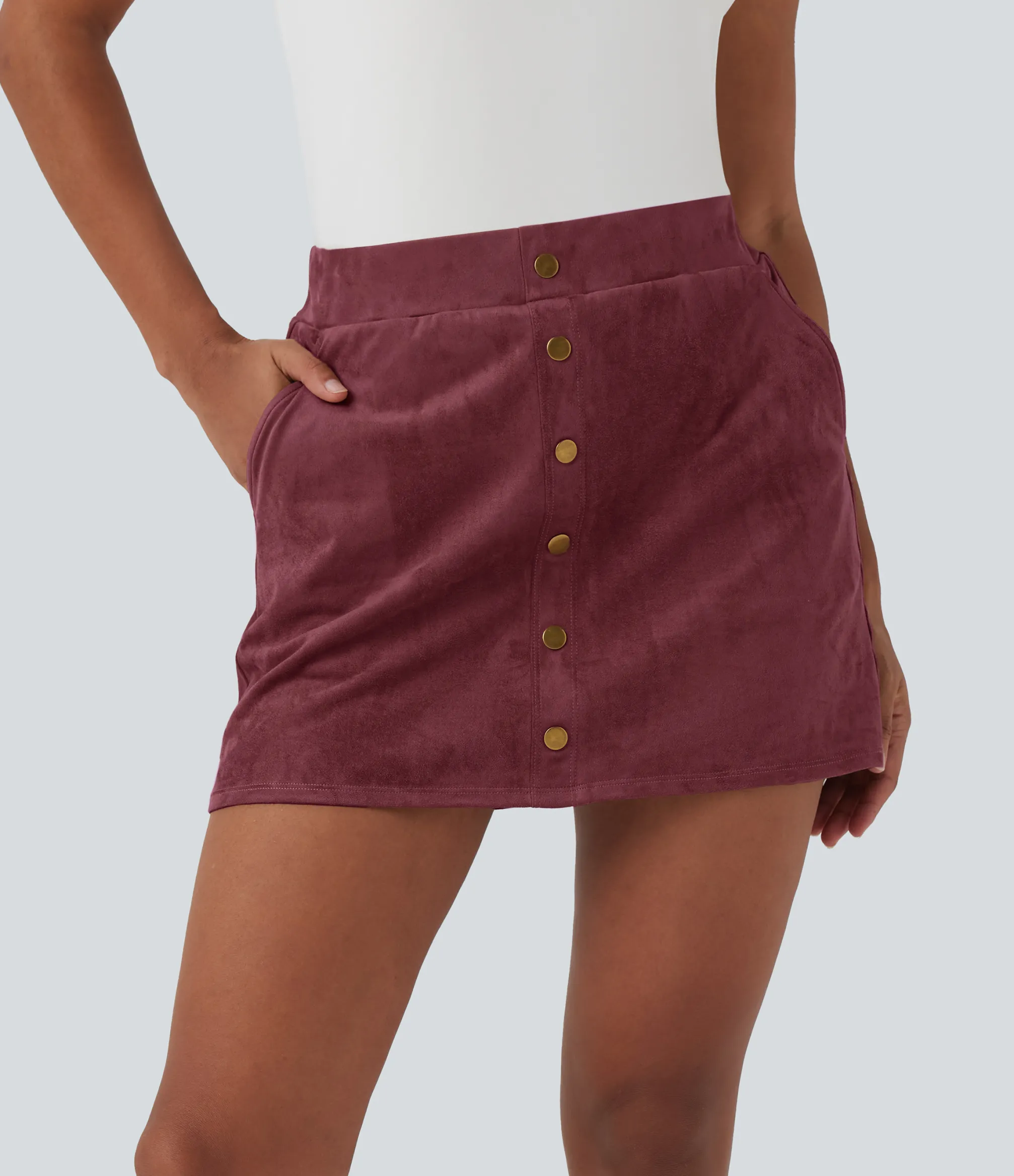 Skirts<HALARA High Waisted 2-in-1 A-line Mini Suede Casual Skirt with Pockets