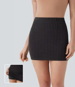 Mini Skirts|Skirts<HALARA High Waisted 2-in-1 Bodycon Cool Touch Stripe Mini Work Skirt