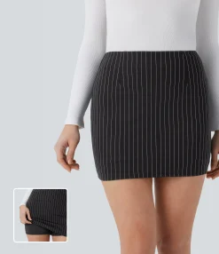 Mini Skirts|Skirts<HALARA High Waisted 2-in-1 Bodycon Cool Touch Stripe Mini Work Skirt