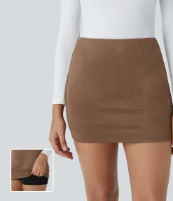 Mini Skirts|Casual Skirts<HALARA High Waisted 2-in-1 Bodycon Suede Mini Casual Skirt
