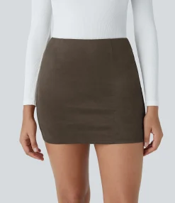 Mini Skirts|Casual Skirts<HALARA High Waisted 2-in-1 Bodycon Suede Mini Casual Skirt