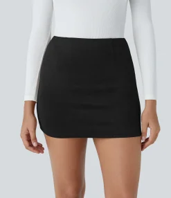 Mini Skirts|Casual Skirts<HALARA High Waisted 2-in-1 Bodycon Suede Mini Casual Skirt