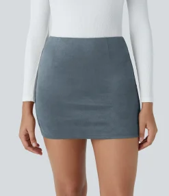 Mini Skirts|Casual Skirts<HALARA High Waisted 2-in-1 Bodycon Suede Mini Casual Skirt