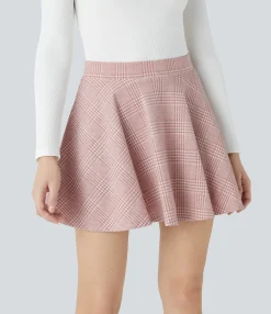 Casual Skirts|Mini Skirts<HALARA High Waisted 2-in-1 Houndstooth Plaid Flare Mini Casual Skirt