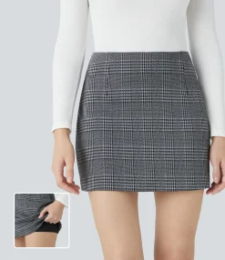 Mini Skirts|Skirts<HALARA High Waisted 2-in-1 Houndstooth Plaid Mini Work Skirt