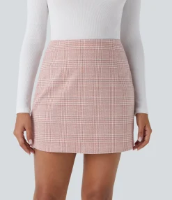 Mini Skirts|Skirts<HALARA High Waisted 2-in-1 Houndstooth Plaid Mini Work Skirt