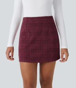 Mini Skirts|Skirts<HALARA High Waisted 2-in-1 Houndstooth Plaid Mini Work Skirt