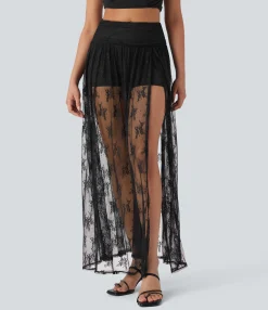 Skirts<HALARA High Waisted 2-in-1 Lace Maxi Casual Skirt with Pocket