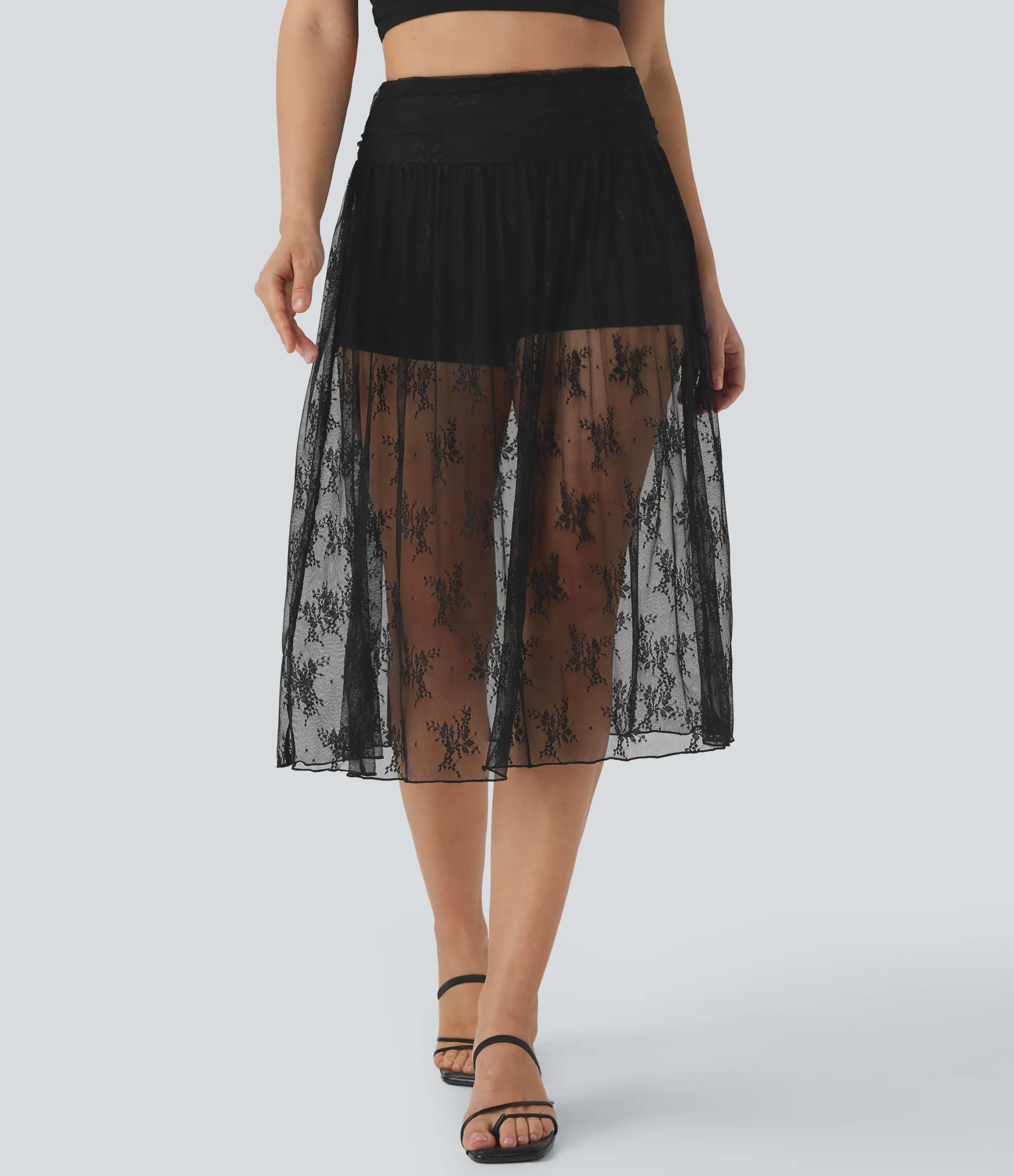 Skirts<HALARA High Waisted 2-in-1 Lace Midi Skirt with Pocket