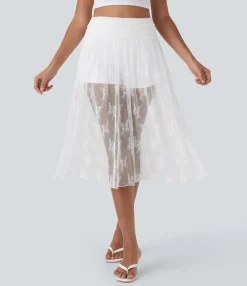 Skirts<HALARA High Waisted 2-in-1 Lace Midi Skirt with Pocket
