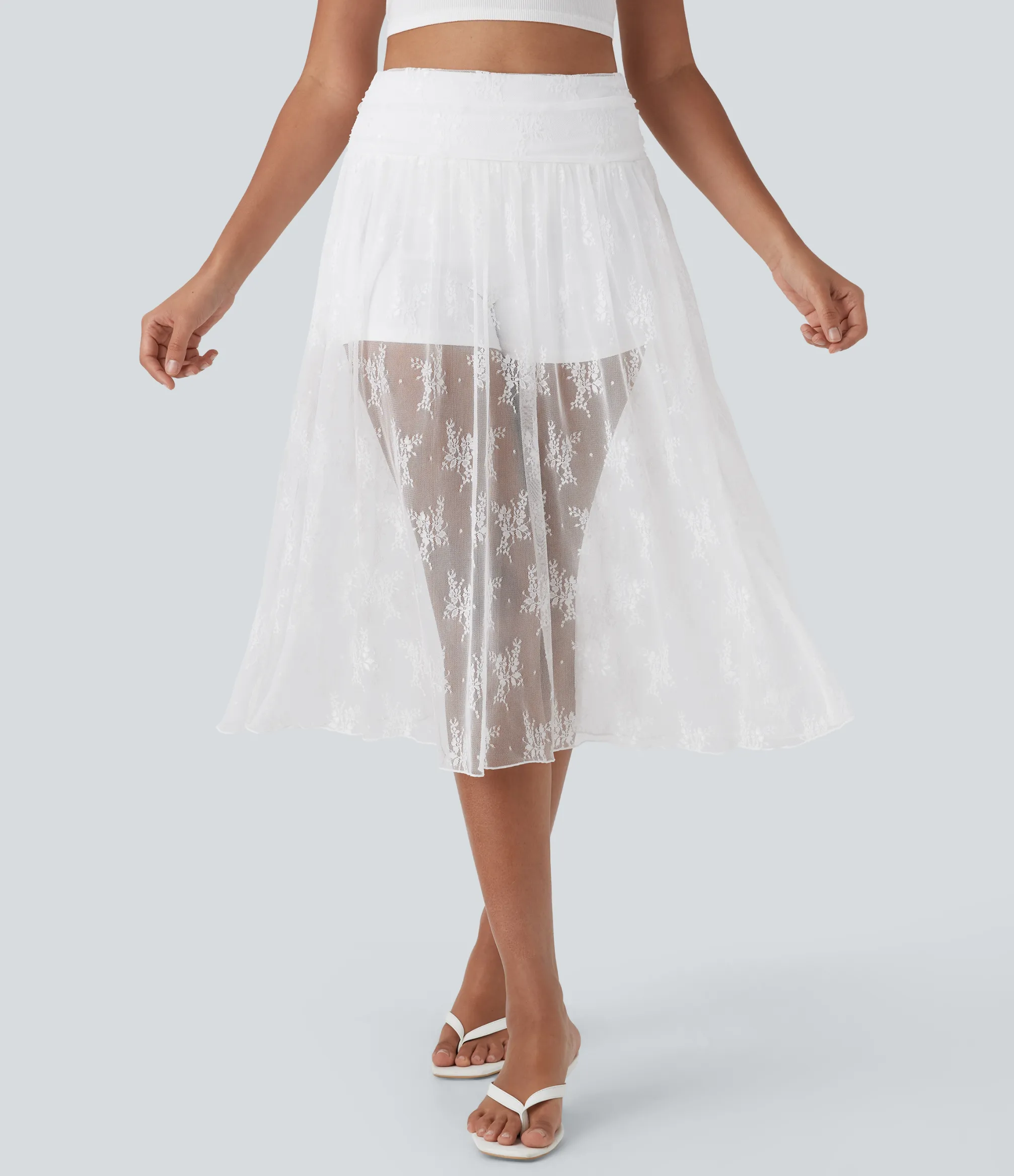 Skirts<HALARA High Waisted 2-in-1 Lace Midi Skirt with Pocket