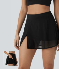 Mini Skirts|Skirts<HALARA High Waisted 2-in-1 Pocket Contrast Mesh Mini Yoga Skirt
