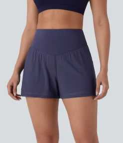 Active Shorts<HALARA High Waisted 2-in-1 Pocket Contrast Mesh Yoga Shorts 3''