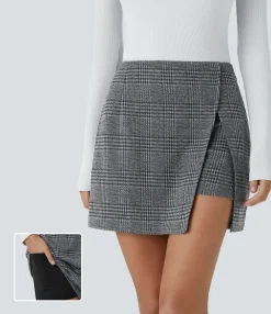 Mini Skirts|Casual Skirts<HALARA High Waisted 2-in-1 Pocket Houndstooth Plaid Mini Casual Skirt