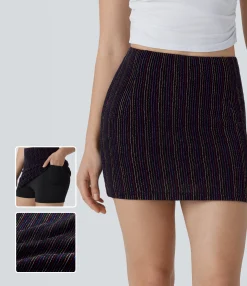Mini Skirts|Casual Skirts<HALARA High Waisted 2-in-1 Pocket Metallic Stripe Bodycon Mini Casual Skirt