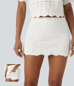 Mini Skirts|Casual Skirts<HALARA High Waisted 2-in-1 Pocket Open Knit Mini Casual Sweater Skirt