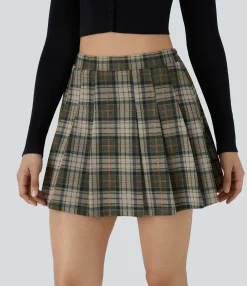 Mini Skirts|Casual Skirts<HALARA High Waisted 2-in-1 Pocket Plaid Pleated Mini Casual Skirt