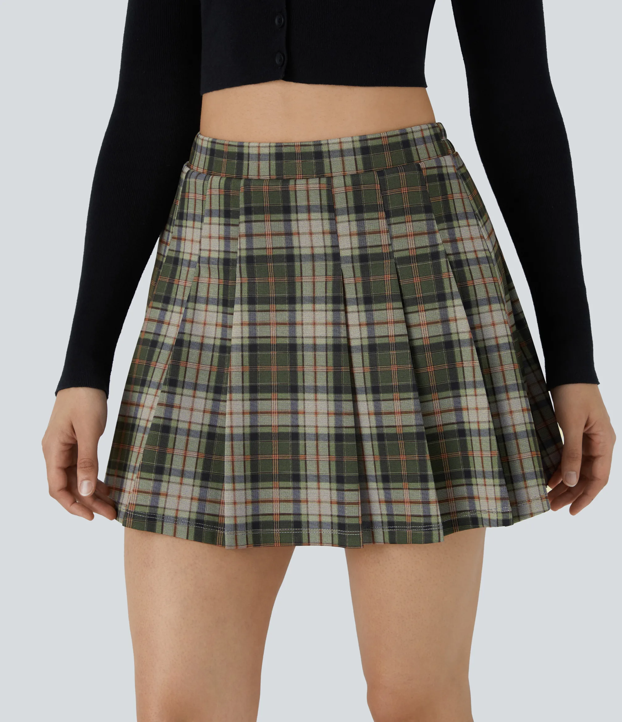 Mini Skirts|Casual Skirts<HALARA High Waisted 2-in-1 Pocket Plaid Pleated Mini Casual Skirt