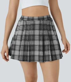 Mini Skirts|Casual Skirts<HALARA High Waisted 2-in-1 Pocket Plaid Pleated Mini Casual Skirt