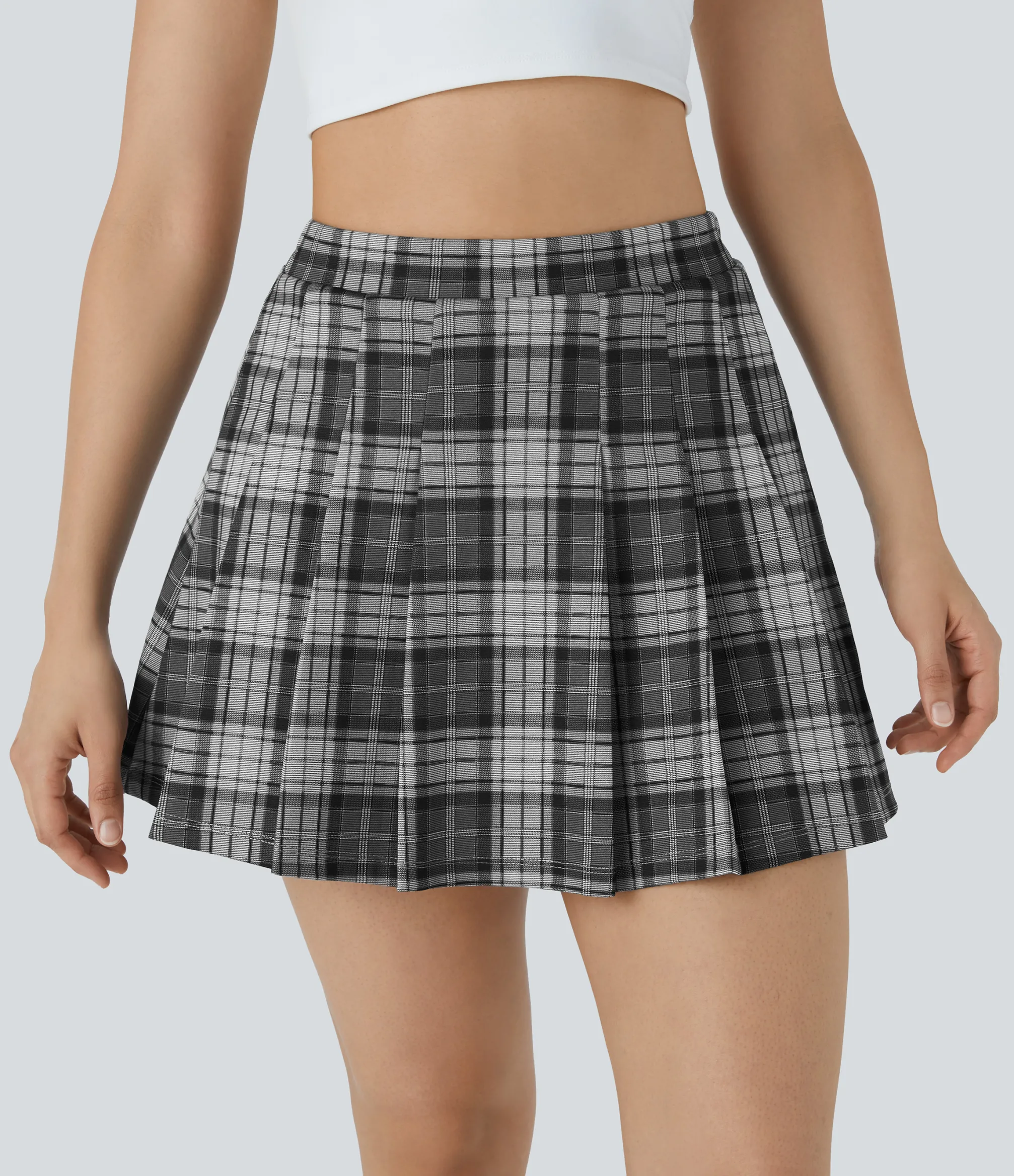 Mini Skirts|Casual Skirts<HALARA High Waisted 2-in-1 Pocket Plaid Pleated Mini Casual Skirt
