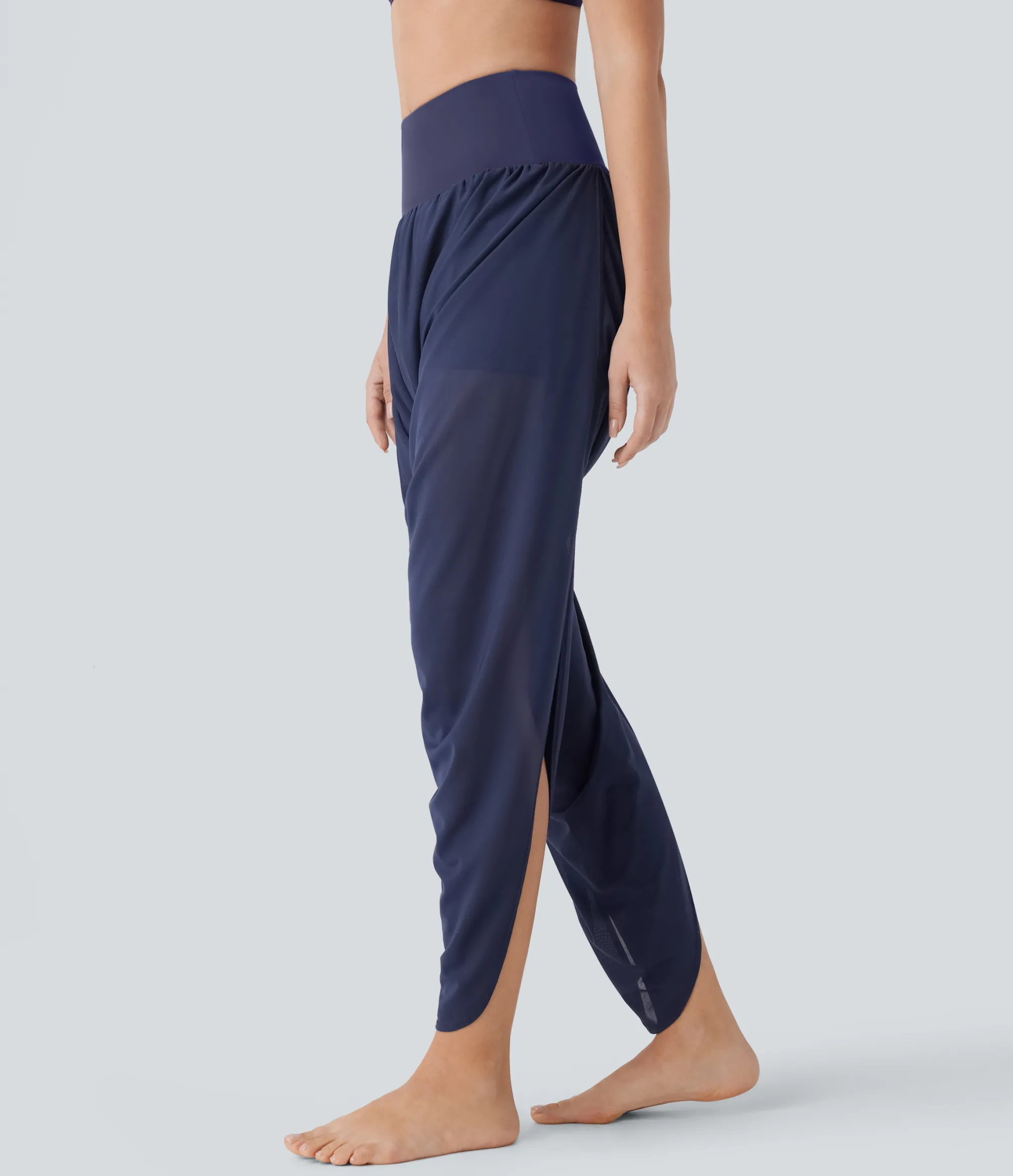 Pants|Joggers<HALARA High Waisted 2-in-1 Pocket Ruched Contrast Mesh Yoga Joggers