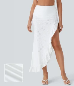 Maxi & Midi Skirts|Skirts<HALARA High Waisted 2-in-1 Ruffle Eyelet Embroidery Maxi Skirt