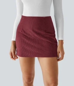 Mini Skirts|Casual Skirts<HALARA High Waisted Invisible Zipper 2-in-1 A Line Mini Corduroy Casual Skirt