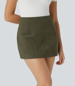 Mini Skirts|Casual Skirts<HALARA High Waisted Invisible Zipper 2-in-1 A Line Mini Corduroy Casual Skirt