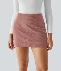 Mini Skirts|Casual Skirts<HALARA High Waisted Invisible Zipper 2-in-1 A Line Mini Corduroy Casual Skirt