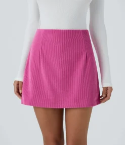 Mini Skirts|Casual Skirts<HALARA High Waisted Invisible Zipper 2-in-1 A Line Mini Corduroy Casual Skirt