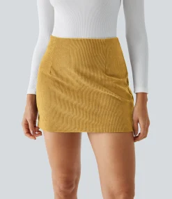 Mini Skirts|Casual Skirts<HALARA High Waisted Invisible Zipper 2-in-1 A Line Mini Corduroy Casual Skirt