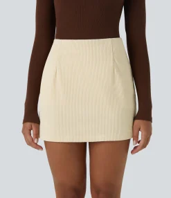 Mini Skirts|Casual Skirts<HALARA High Waisted Invisible Zipper 2-in-1 A Line Mini Corduroy Casual Skirt