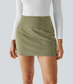 Mini Skirts|Casual Skirts<HALARA High Waisted Invisible Zipper 2-in-1 A Line Mini Corduroy Casual Skirt