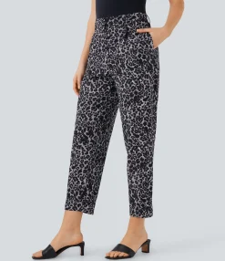 High-Waisted Pants|Pants<HALARA High Waisted Leopard Print Casual Tapered Pants with Pockets