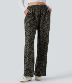 High-Waisted Pants|Pants<HALARA High Waisted Leopard Print Corduroy Casual Baggy Pants with Pockets