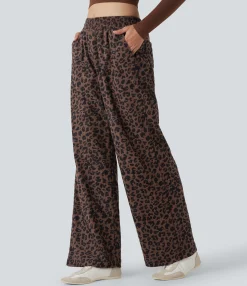 High-Waisted Pants|Pants<HALARA High Waisted Leopard Print Corduroy Casual Baggy Pants with Pockets