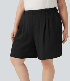 Plus Size<HALARA High Waisted Linen-Feel Casual Plus Size Bermuda Shorts with Pockets