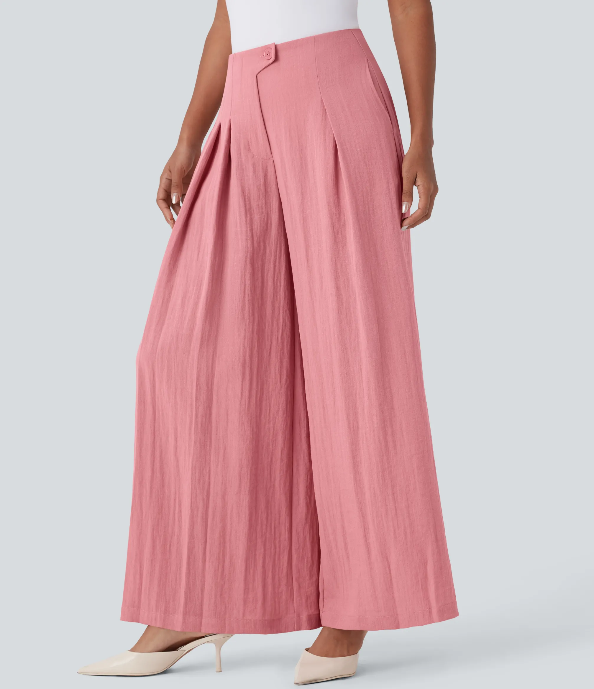 Pants|High-Waisted Pants<HALARA High Waisted Linen-Feel Work Wide Leg Pants with Pockets