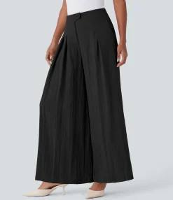 Pants|High-Waisted Pants<HALARA High Waisted Linen-Feel Work Wide Leg Pants with Pockets