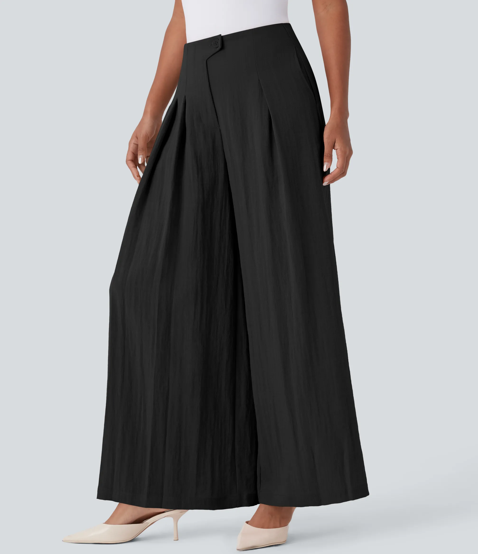 Pants|High-Waisted Pants<HALARA High Waisted Linen-Feel Work Wide Leg Pants with Pockets