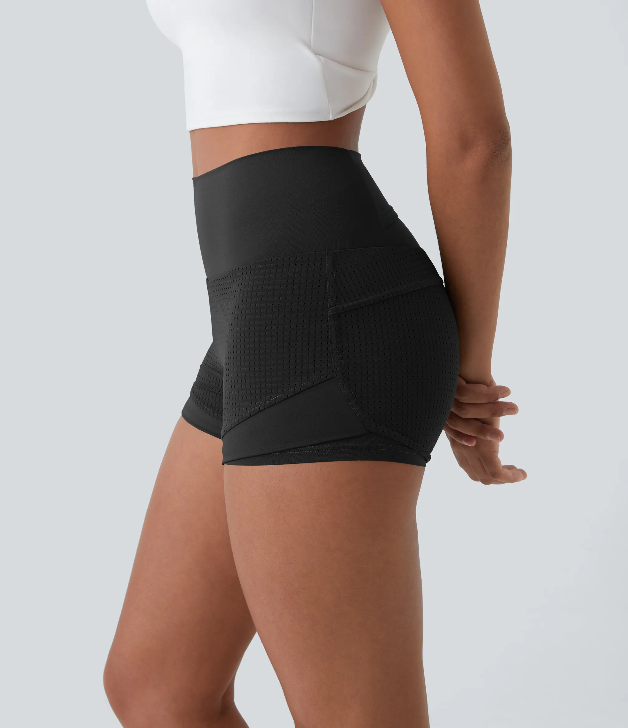 Active Shorts|Shorts<HALARA High Waisted Mesh Back Waistband Pocket 2-in-1 Casual Shorts 2"