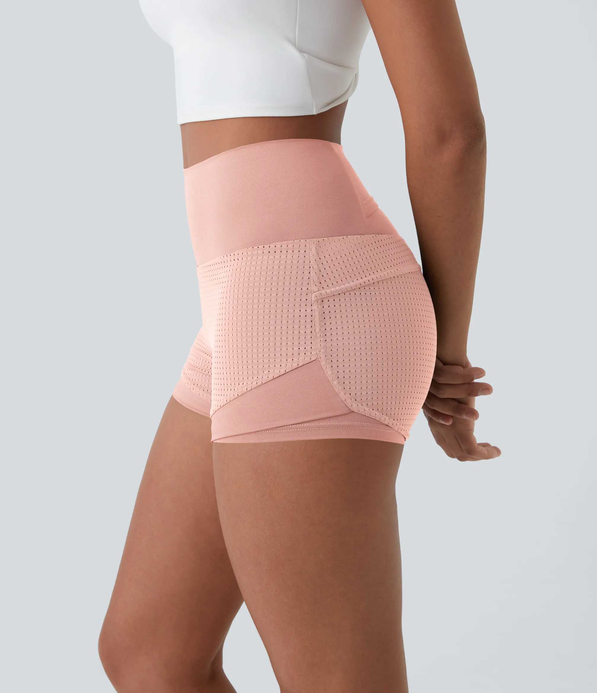 Active Shorts|Shorts<HALARA High Waisted Mesh Back Waistband Pocket 2-in-1 Casual Shorts 2"