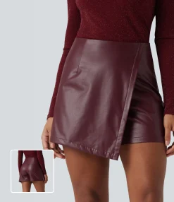 Skirts<HALARA High Waisted Mini Casual PU Leather Skort